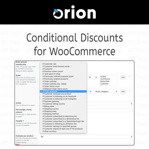 Download Conditional Discounts For Woocommerce Pro By Orion @ Only $4.99