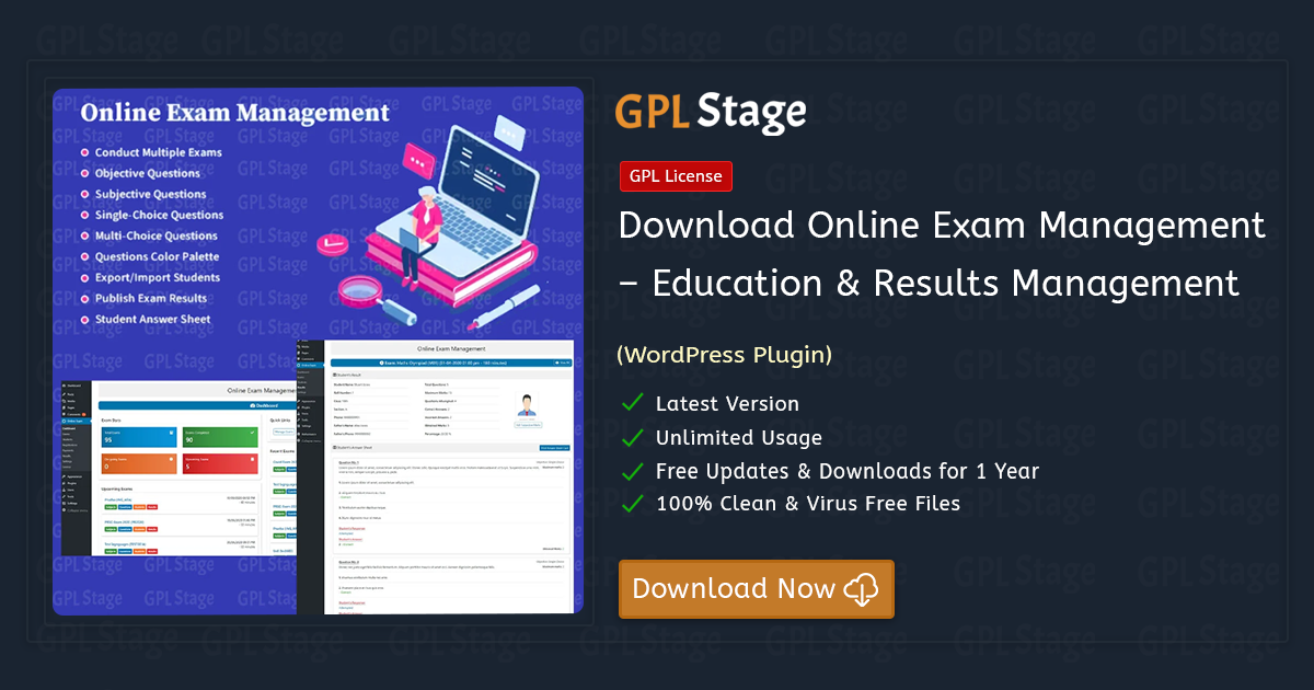 Download Online Exam Management – Wp Plugin @ Only $4.99