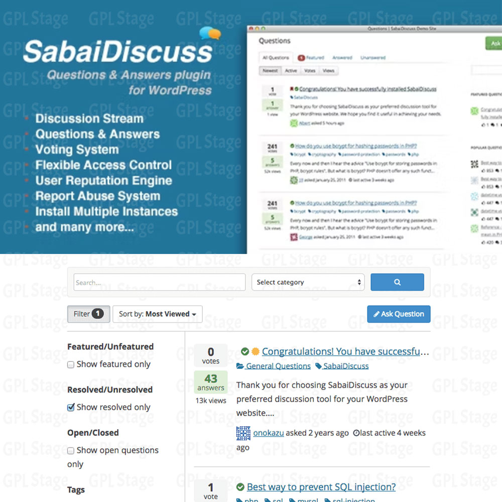 Sabai Discuss - Q&A forum plugin for WordPress