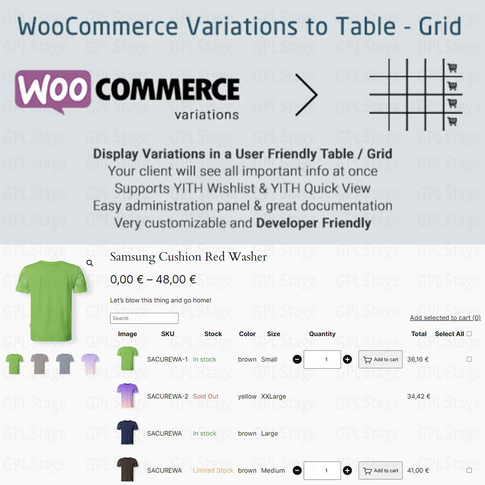 WooCommerce Variations to Table